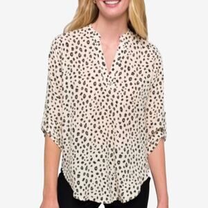 Lush Animal Print V-Neck Blouse Women’s XL Roll Tab Sleeve Soft Lightweight Top